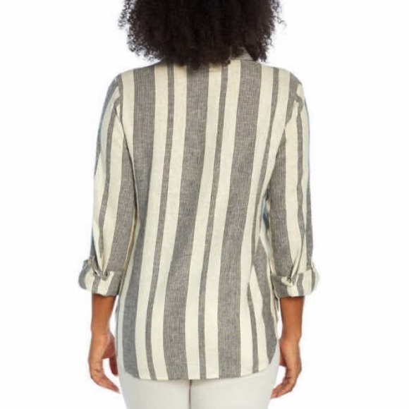 ⭐️Orvis LadiesLong Sleeve Linen Blend Top, Island Stripe Navy/White,Size X-Large - Picture 4 of 12